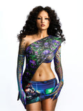 GRAPHIC PATCHWORK MESH & FAUX LEATHER SET