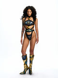 LEATHER LACE-UP BODYSUIT WITH METAL DETAILING