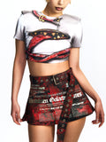 CROPPED CRYSTAL T-SHIRT WITH SHOULDER PADS