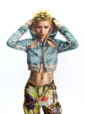CUTOUT CROPPED HOODIE FULLY ADORNED WITH CRYSTALS