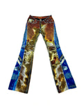PRINTED PATCHWORK FLARED DENIM PANTS