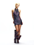 FAUX LEATHER HALTER NECK DRESS
