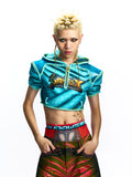 PATCHWORK CROPPED HOODED TOP