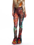 GRAPHIC MESH FLARED LEGGINGS