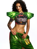 CROPPED CRYSTAL TOP WITH STATEMENT PADDED SHOULDERS