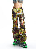 FAUX LAYERED GRAPHIC FAUX LEATHER UTILITY TROUSERS