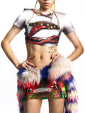 FAUX LEATHER PATCHWORK SKIRT