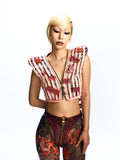 PATCHWORK HOODED VEST ADORNED WITH CRYSTALS