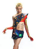 GRAPHIC PATCHWORK MESH & FAUX LEATHER SET