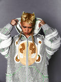 ALIEN ZIPPED HOODIE WITH CRYSTALS