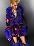 CROPPED FAUX-FUR JACKET WITH EMBROIDERY