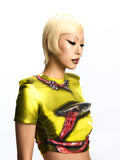 CROPPED CRYSTAL T-SHIRT WITH SHOULDER PADS