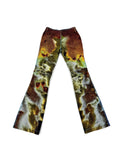 PRINTED PATCHWORK FLARED DENIM PANTS