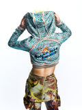CUTOUT CROPPED HOODIE FULLY ADORNED WITH CRYSTALS