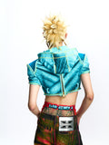 PATCHWORK CROPPED HOODED TOP