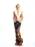 PRINTED PATCHWORK FLARED DENIM PANTS