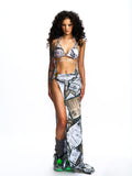 ONE-SIDED PANTS WITH HIGH SLIT SKIRT