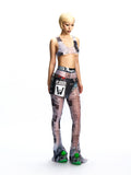 GRAPHIC MESH FLARED LEGGINGS