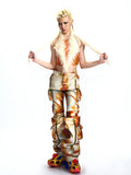 FAUX LAYERED GRAPHIC FAUX LEATHER UTILITY TROUSERS