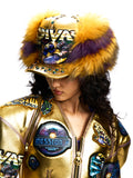 FAUX FUR & LEATHER BASEBALL HAT WITH CRYSTAL