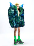 CRYSTAL RESIN SPIKED SHEARLING COAT
