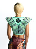 PATCHWORK HOODED VEST ADORNED WITH CRYSTALS