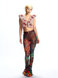 PATCHWORK HOODED VEST ADORNED WITH CRYSTALS