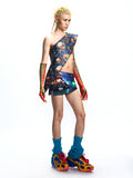 GRAPHIC PATCHWORK MESH & FAUX LEATHER SET