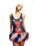 FAUX FUR MESH DRESS