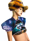 CROPPED CRYSTAL TOP WITH STATEMENT PADDED SHOULDERS