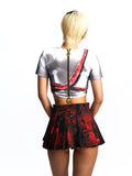 CROPPED CRYSTAL T-SHIRT WITH SHOULDER PADS