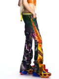 PRINTED PATCHWORK FLARED DENIM PANTS