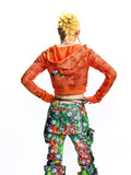 CUTOUT CROPPED HOODIE FULLY ADORNED WITH CRYSTALS