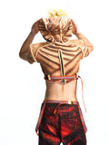 PATCHWORK CROPPED HOODED TOP