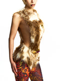 FAUX FUR BODYSUIT WITH METAL DETAILING