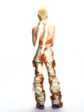 FAUX LAYERED GRAPHIC FAUX LEATHER UTILITY TROUSERS