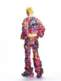 FAUX LAYERED GRAPHIC FAUX LEATHER UTILITY TROUSERS