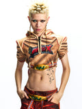 PATCHWORK CROPPED HOODED TOP