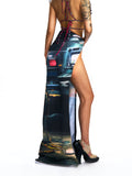 ONE-SIDED PANTS WITH HIGH SLIT SKIRT