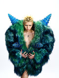 CRYSTAL RESIN SPIKED SHEARLING COAT