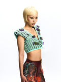 PATCHWORK HOODED VEST ADORNED WITH CRYSTALS