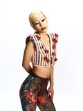 PATCHWORK HOODED VEST ADORNED WITH CRYSTALS