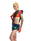 GRAPHIC PATCHWORK MESH & FAUX LEATHER SET