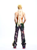 PRINTED PATCHWORK FLARED DENIM PANTS