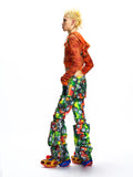FAUX LAYERED GRAPHIC FAUX LEATHER UTILITY TROUSERS