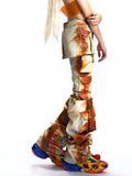 FAUX LAYERED GRAPHIC FAUX LEATHER UTILITY TROUSERS