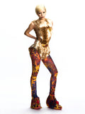 FAUX FUR BODYSUIT WITH METAL DETAILING