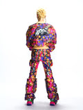 FAUX LAYERED GRAPHIC FAUX LEATHER UTILITY TROUSERS