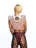 PATCHWORK HOODED VEST ADORNED WITH CRYSTALS