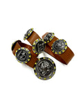 LEATHER BELT WITH METAL BEER BOTTLE CAP BUCKLE